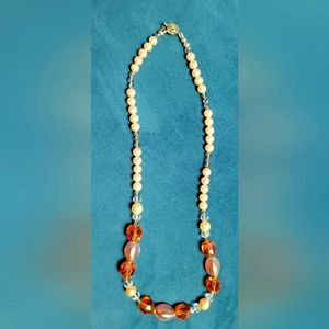 Vintage faux pearl, glass beads and Swarovski crystal necklace